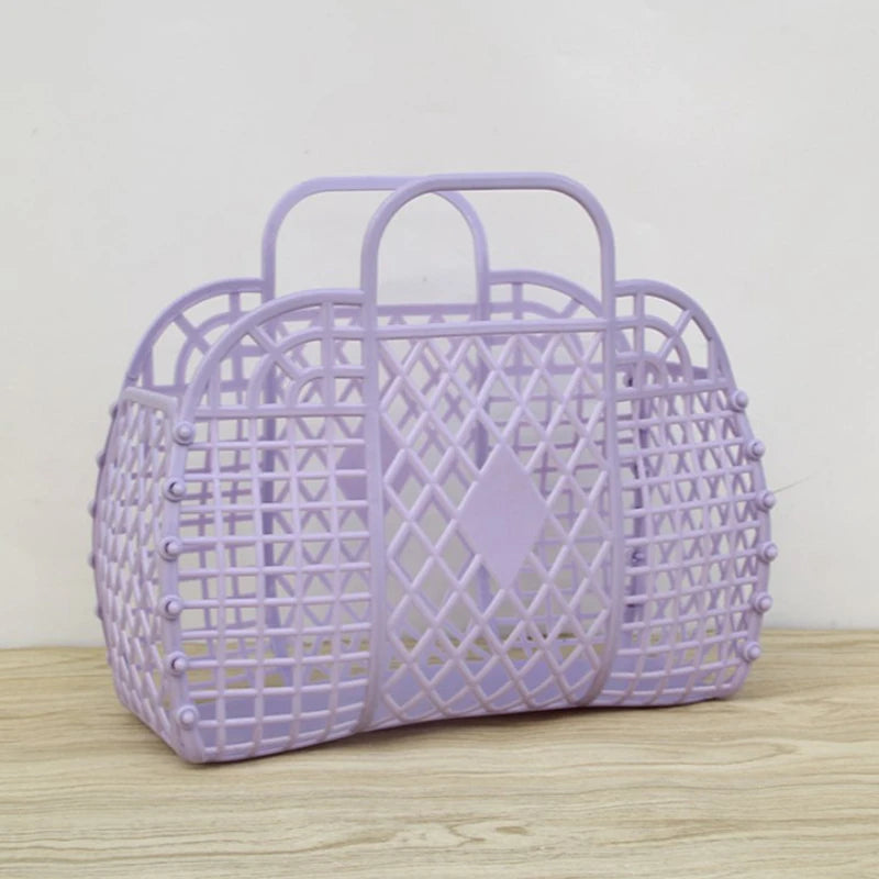 panier rangement vintage poignées filetage opacité violet rose bleu gris beige
