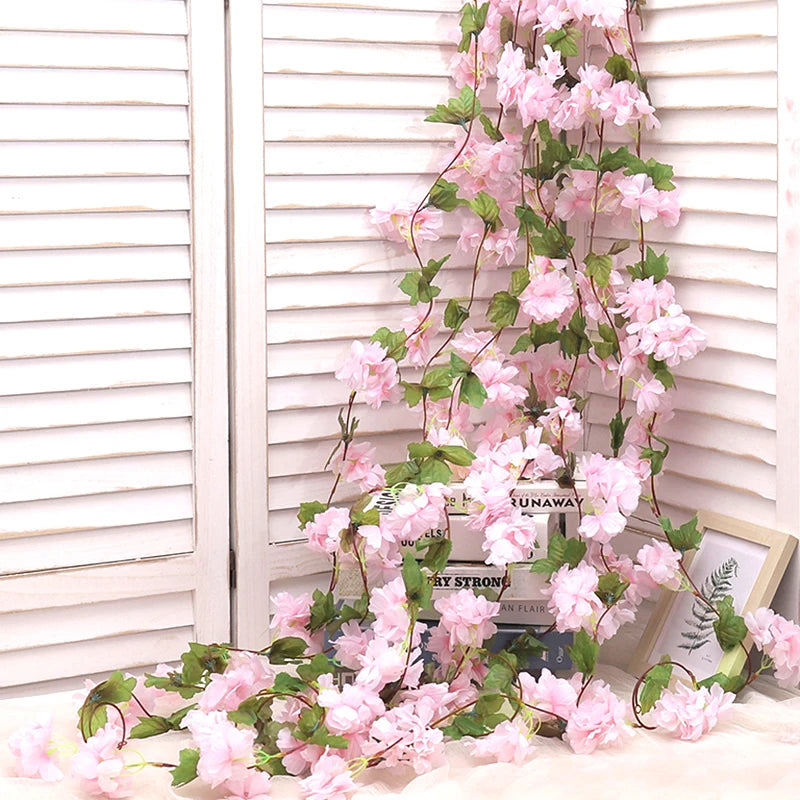 guirlande fleurs artificielles cerises rose clair décor mariage romantiqueintérieur festive