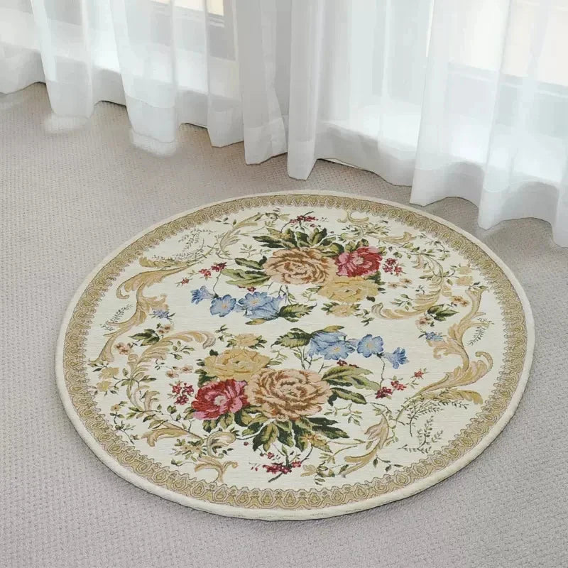 tapis rond décoratif classique motif floral broderie intérieur salon maison doux antidérapant