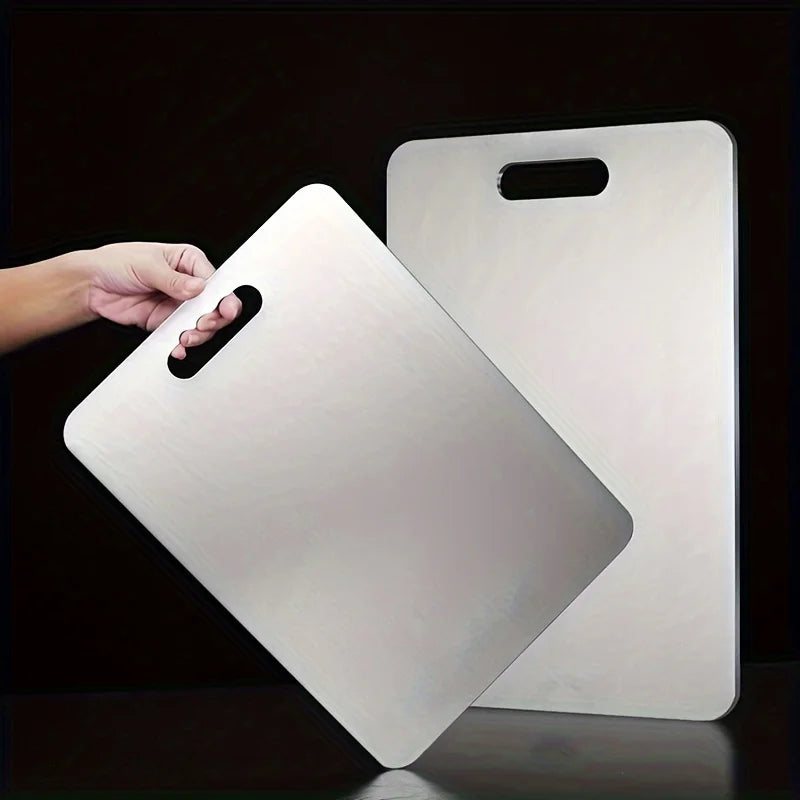 planches découper acier inoxydable surface brossée moderne trou accrochage durable alimentaire