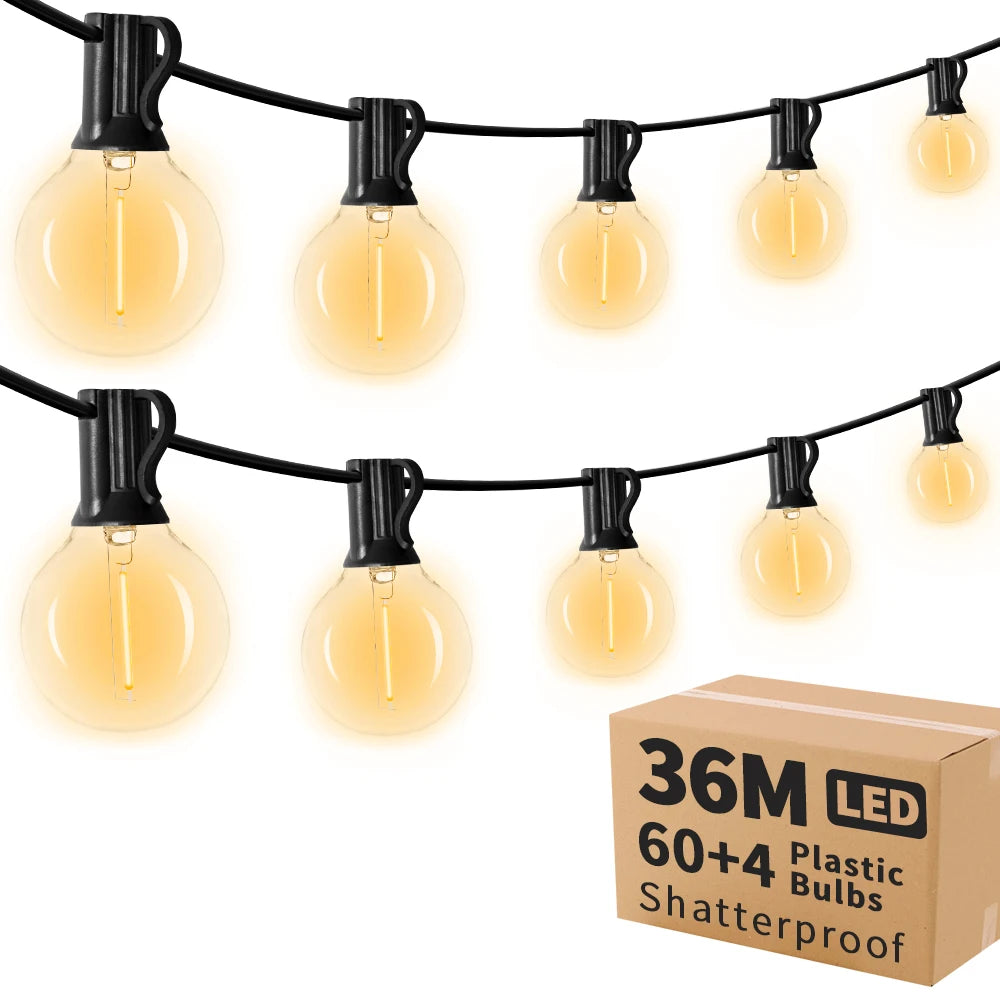 guirlande lumineuse extérieure blanc chaud 64 ampoules led clips vintage 36m jardin fête