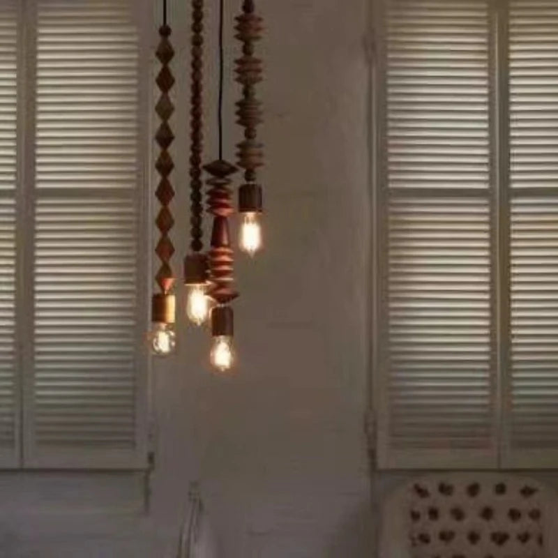 Suspension lumineuse bois géométriques naturel moderne salon restaurant chambre principal
