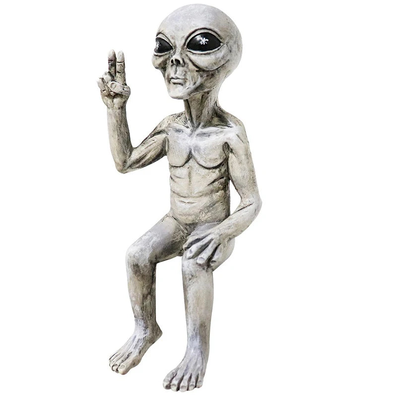 statues aliens résine vert gris yeux grands ouverts réaliste détaillé ornement intérieur extérieur