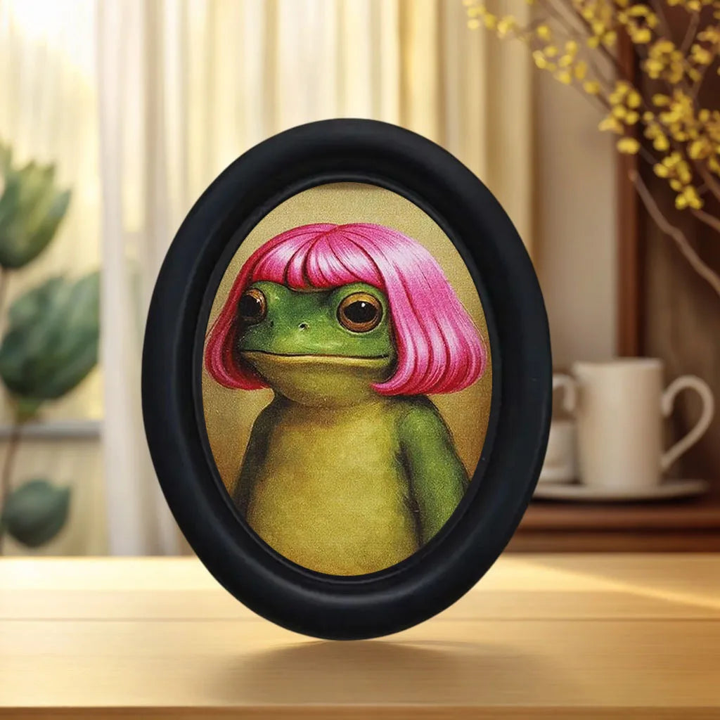cadre photo grenouille cheveux roses décoration murale classique noir maison unique erotique