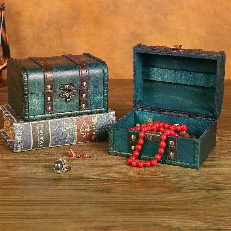 coffre bijoux bois vert marron vintage serrure imitation cuir okolets