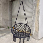 fauteuil suspendu macramé tissé motifs géométriques franges boho chic blanc beige noir rose bleu