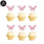 décoration gâteau papillons fleurs rose violet blanc doré piquet anniversaire mariage fête enfants