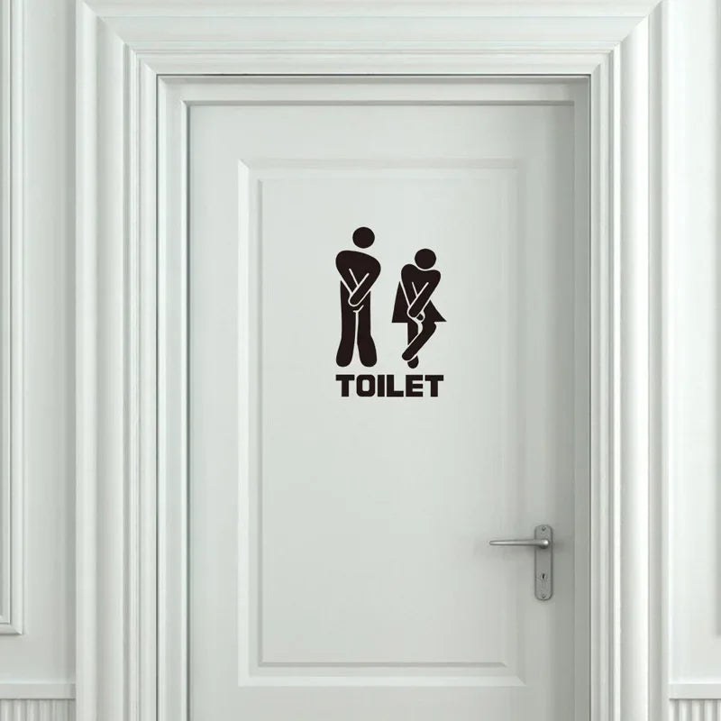 autocollants graphiques minimalistes toilettes silhouettes assises noir stickers muraux salle bains décoration maison vinyle