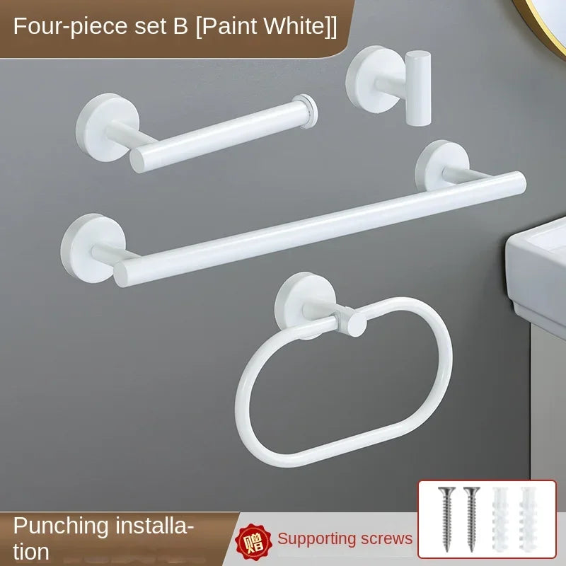 accessoires salle bain blanc moderne adhésif serviette papier toilette gant toilette inoxydable brossé