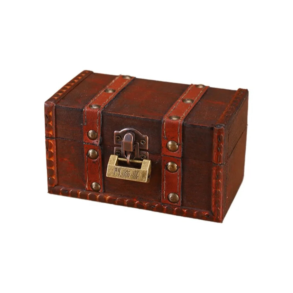 boîte bijoux vintage simili cuir marron violet cadenas poignées rustique