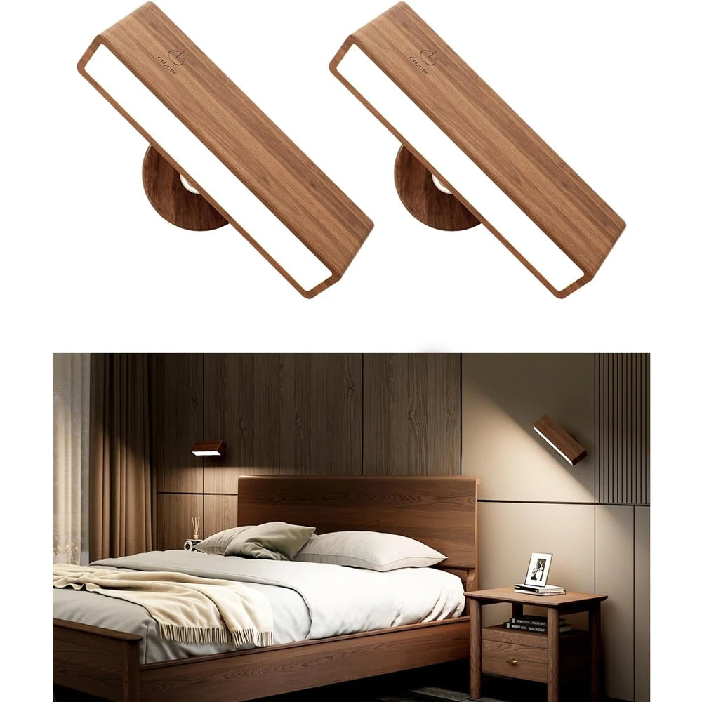 applique murale led rechargeable bois noyer grain naturel minimaliste aimant adhésif vis chargeur usb