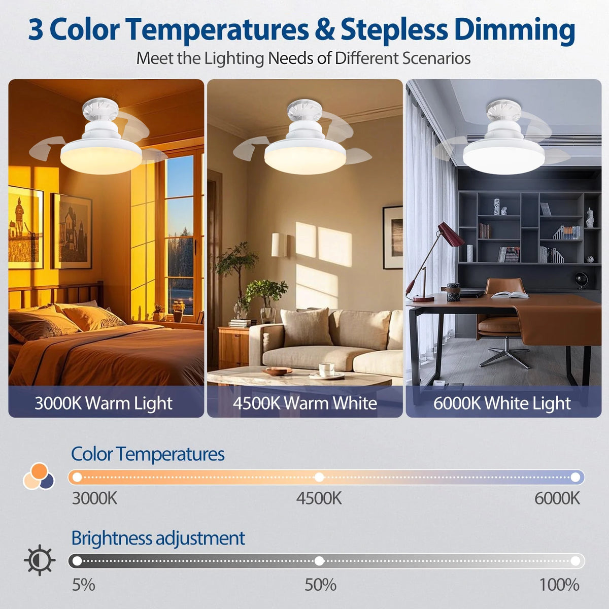 ventilateur blanc moderne led cristaux transparent télécommande chambre salle manger