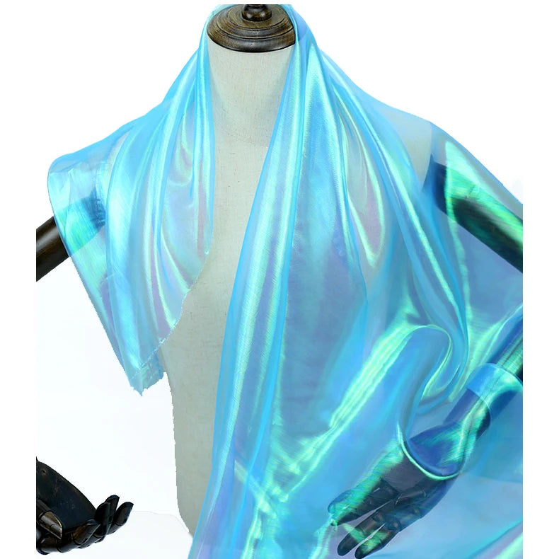 tissu iridescent multicolore rayures ondulées effet holographique semi transparent moderne élégant polyester respirant mètre
