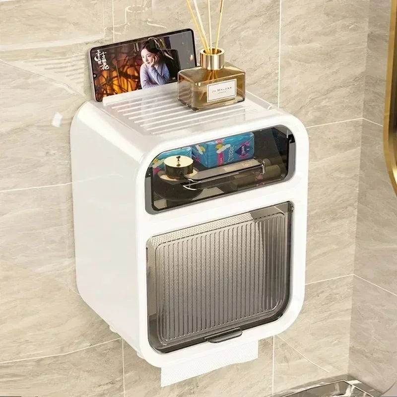boîte mouchoirs murale transparente moderne adhésive blanche orange papier toilette smartphone diffuseur huiles essentielles