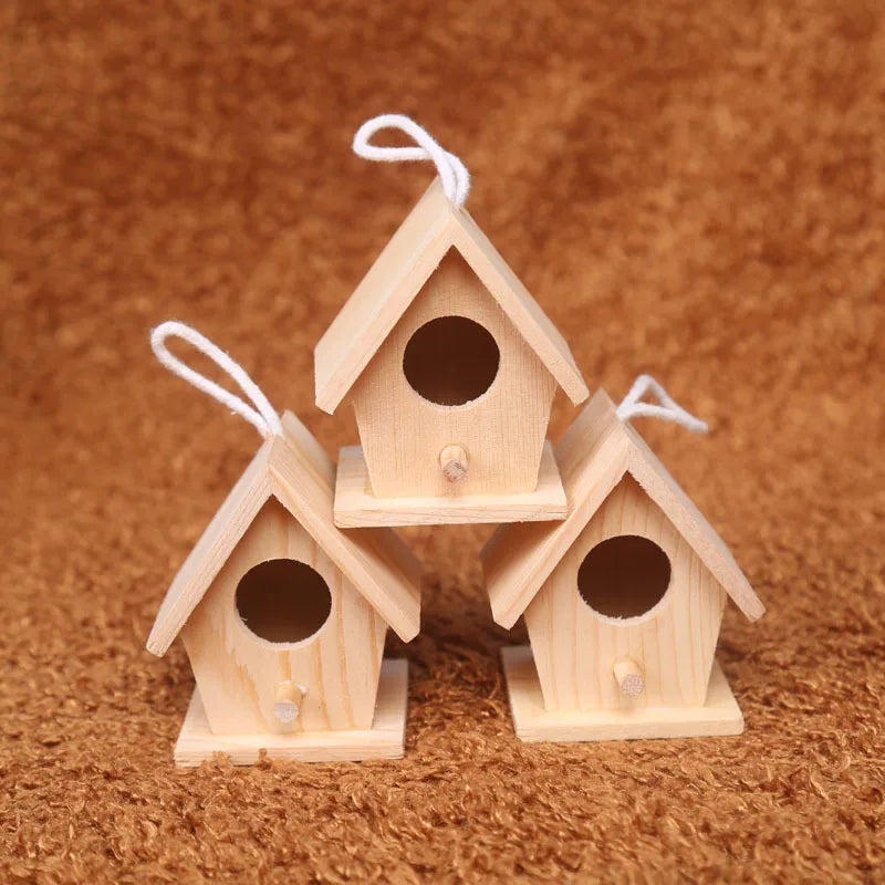 nichoirs oiseaux bois naturel rustique cordelette blanche décoration extérieure jardin suspension simple thermomodeclient