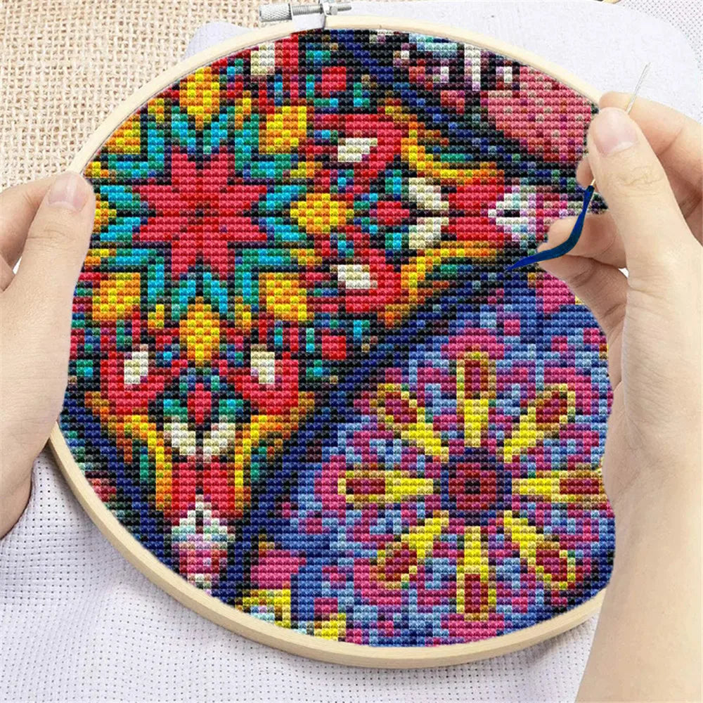 toile broder motifs floraux multicolores 30cm 40cm 50cm kit broderie instructions aiguilles fils