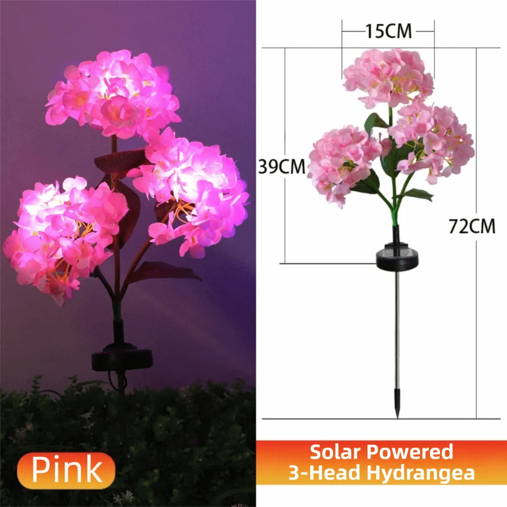 fleurs artificielles lumineuses hortensia bleu rose violet feuilles vertes moderne décoration extérieure panneau solaire