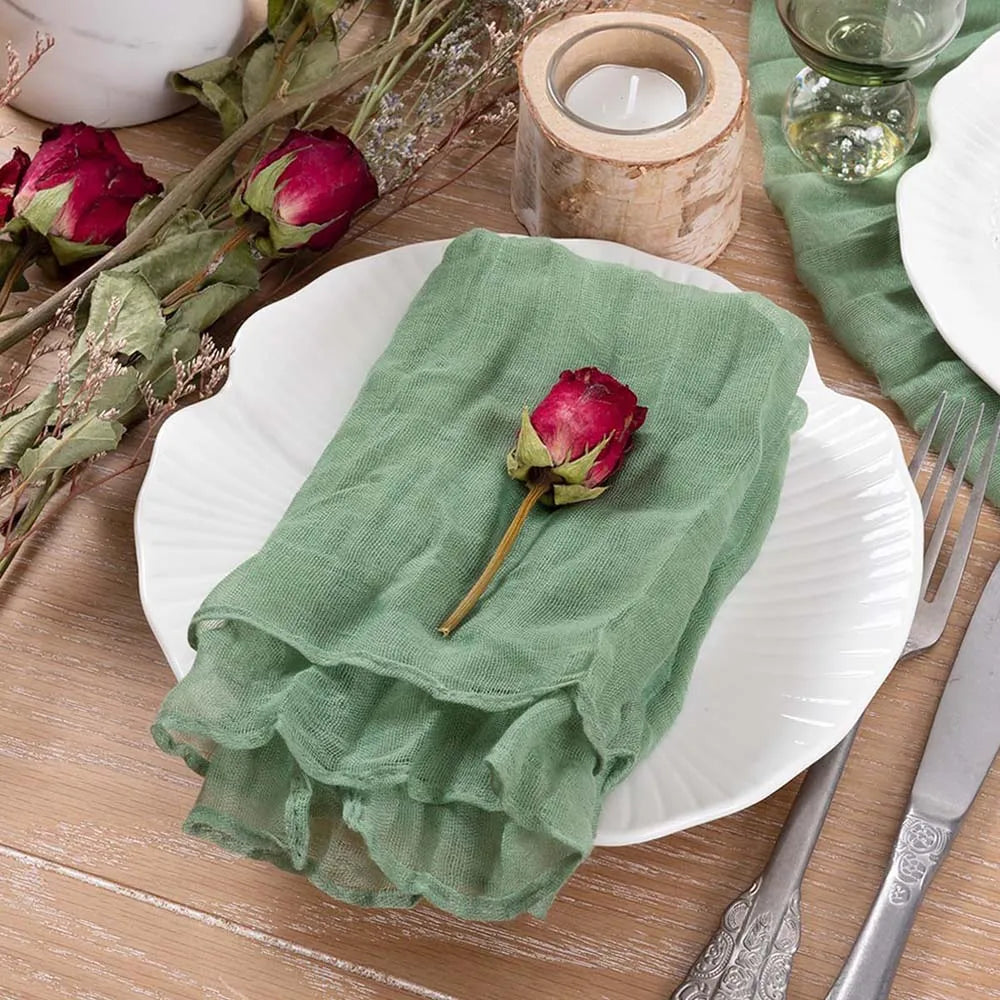 serviettes table moderne vert olive 100% polyester anneaux métalliques maison restaurant mariage fêtes textures