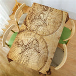 nappe table imperméable carte monde vintage beige marron gravure cartographique réutilisable polyester moderne rectangle