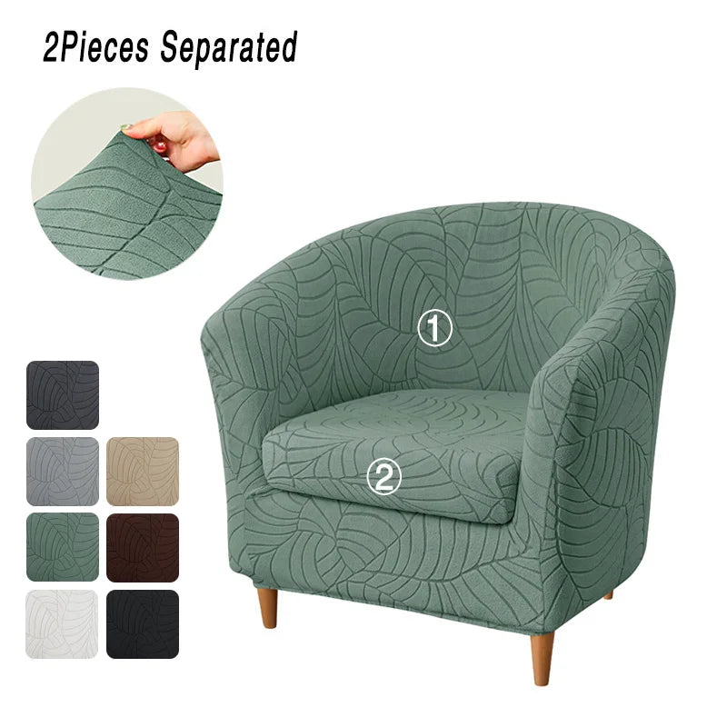 housse fauteuil gris motif feuilles moderne adhésif extensible lavable printemps été