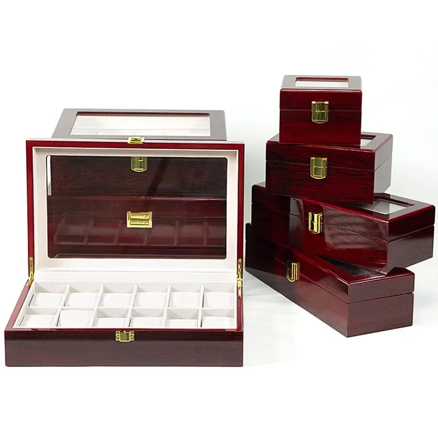 boîtes montres marron foncé compartiments classiques poignées dorées écologiques rangement voyage