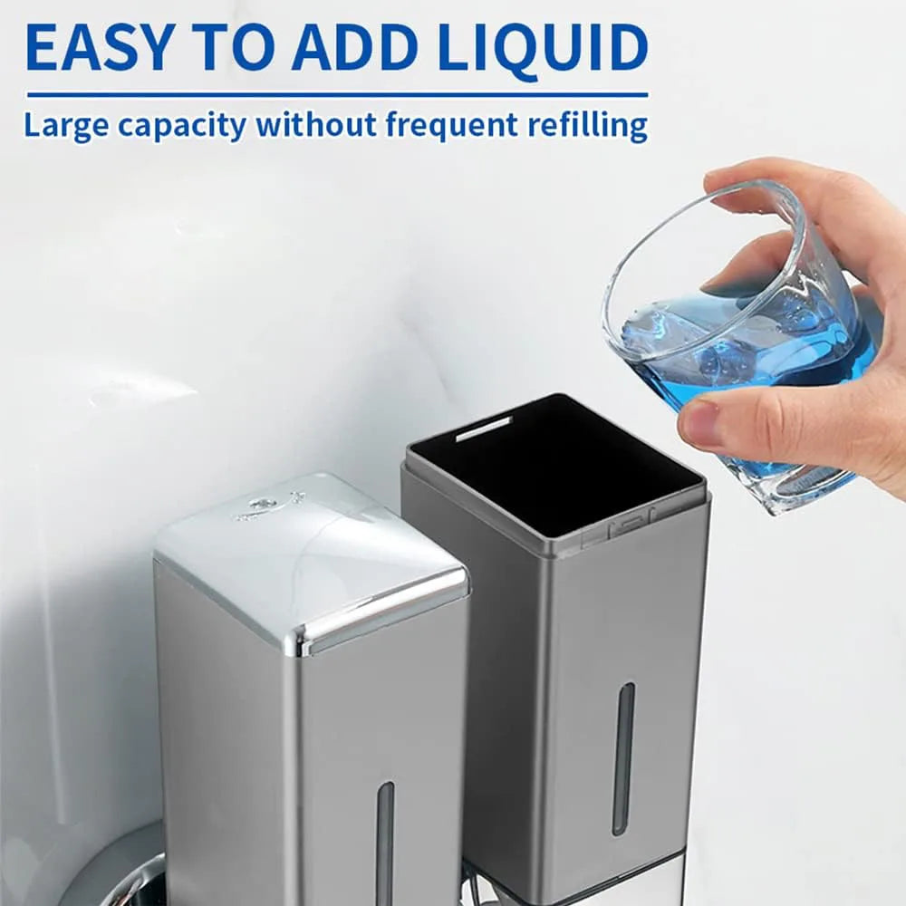 distributeur savon liquide argenté moderne fixations yeillets salle bain chambre