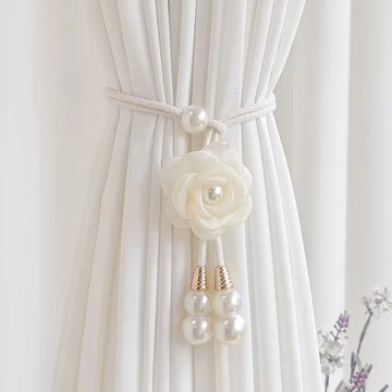 boucle rideau fleur blanche adhésif sans perçage décorative chambre salon blanc
