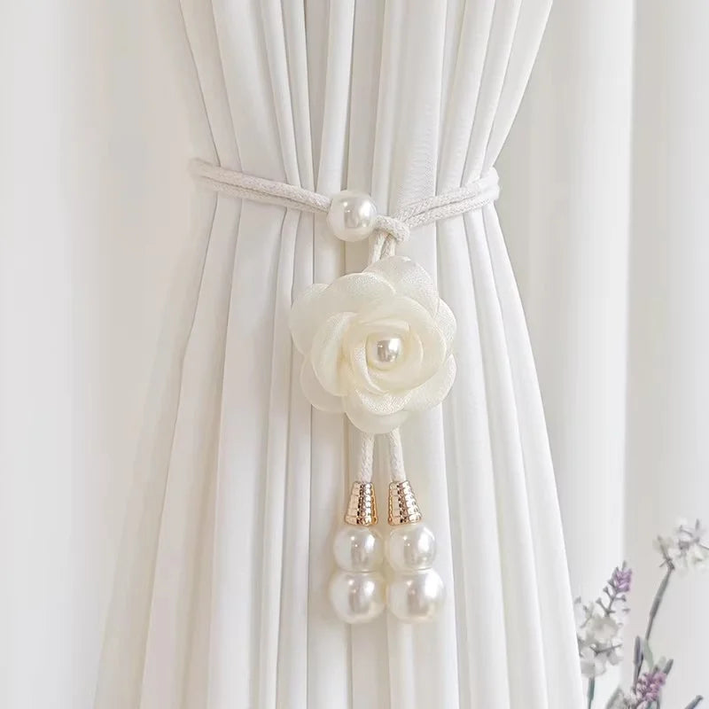 boucle rideau fleur blanche adhésif sans perçage décorative chambre salon blanc