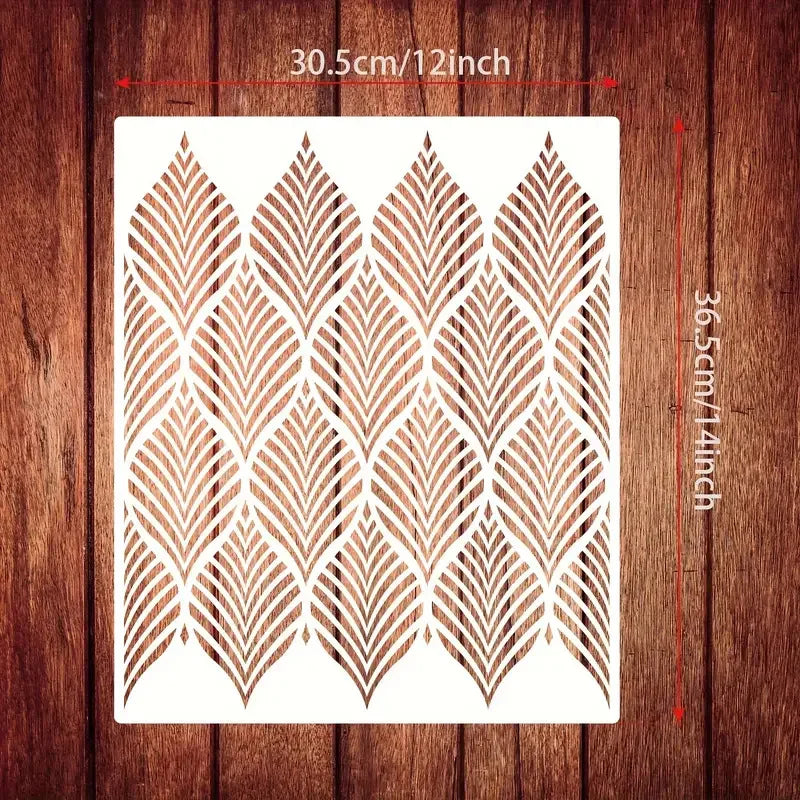 feuilles stylisées stencil blanc brun art deco peinture murale projet artisanal texture opaqueduocircle