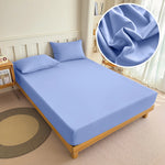 housse lit extensible élastique polyester violet bleu marine gris moderne minimaliste taie oreiller