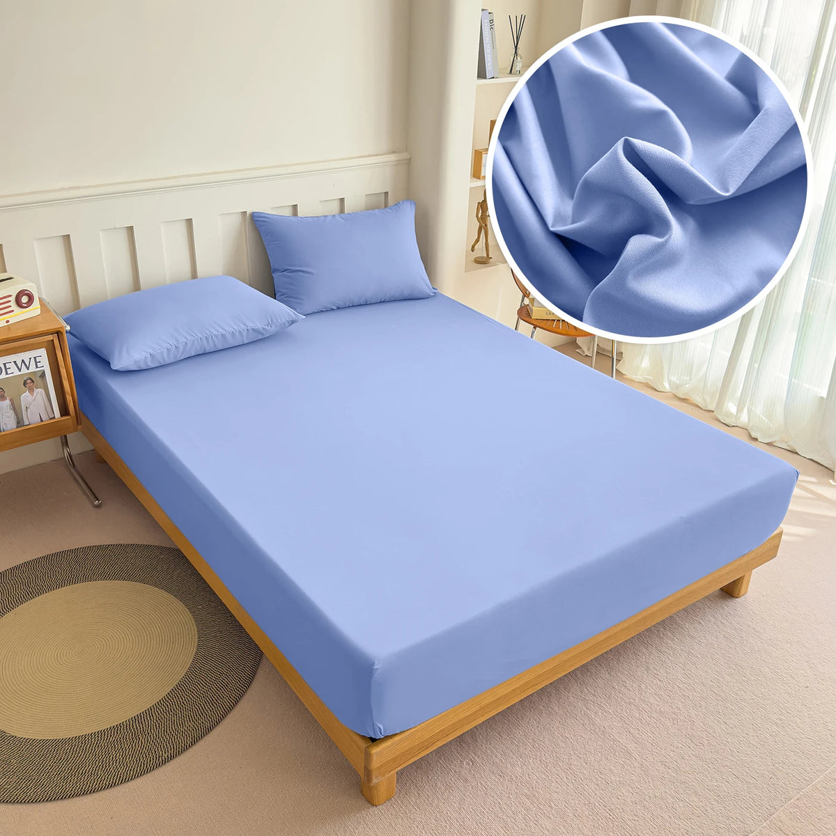 housse lit extensible élastique polyester violet bleu marine gris moderne minimaliste taie oreiller