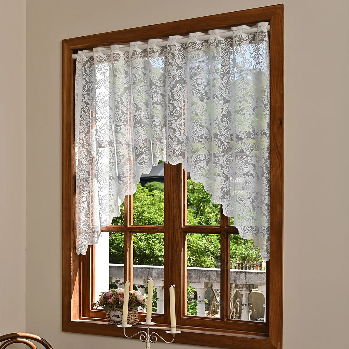 rideau blanc broderie florale transparent classique cuisine chambre