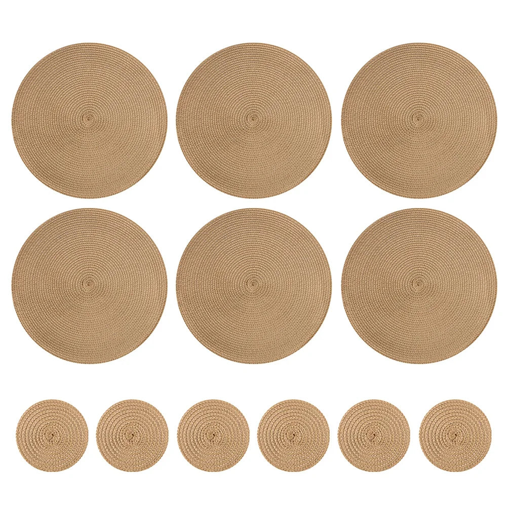 tapis table classique tissage rond marron clair respectueux environnement 34cm diamètre assiette fourchette couteau