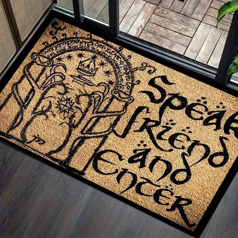 tapis bienvenue porte inscription fantasy beige noir antidérapant extérieur entrée vestibule couloir moderne