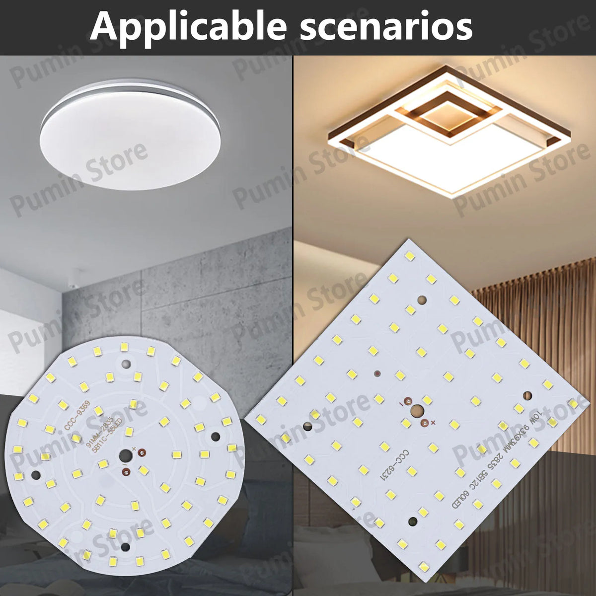 plaque led 10w blanc carrés jaunes moderne non visible 91mm 93mm