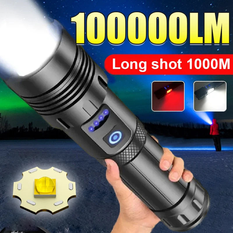 lampe torche multifonction led rechargeable 30w banque alimentation autodéfense texturée moderne noire