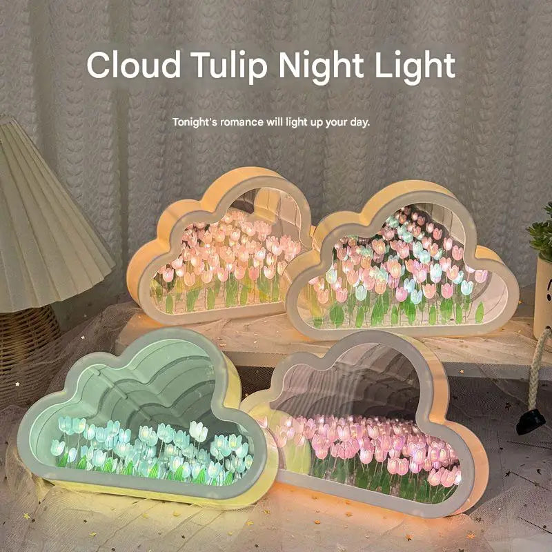 veilleuse tulipe motif moderne blanc vert rose bleu acrylique led miroir nuage chambre deco