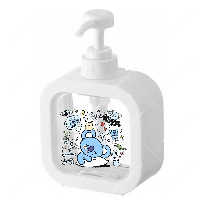 distributeur savon liquide pompe plastique rose transparent personnage animé mignon bouteille shampoing mains cadeau
