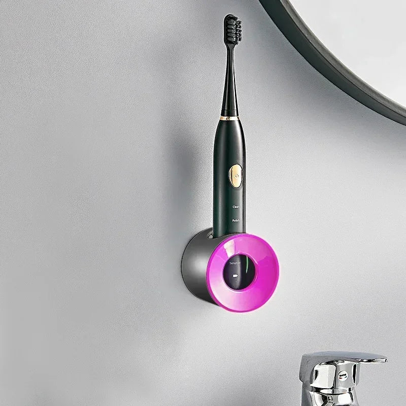 support mural adhésif moderne brosse dents électrique rose bleu blanc noir minimaliste chargeur cable