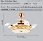 ventilateur cristal led lumineuses modernes télécommande or scintillant 42pouces