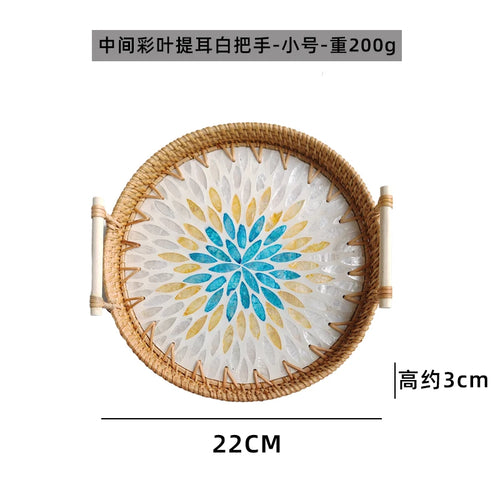 assiette rotin naturel motif fleurs boho rustique poignée bois décoration cuisine