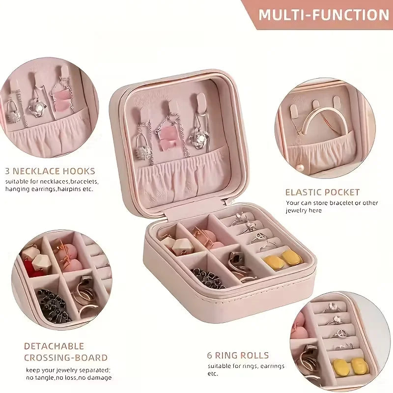 boîtes bijoux réutilisables simili cuir couleurs moderne fermeture glissière poche élastique crochets colliers rouleaux