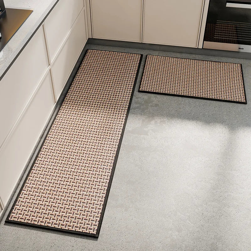 tapis solide marron clair noir tissé géométrique moderne antidérapant lavable cuisine intérieur