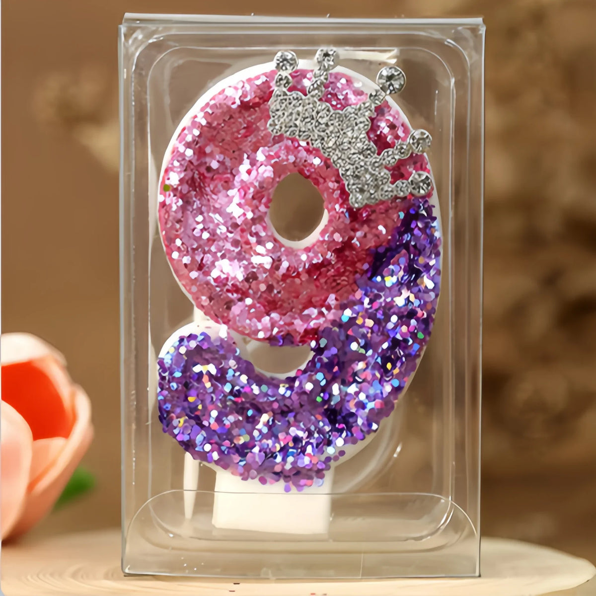 décoration anniversaire bougie forme chiffre pailletée violet rose argent tringle festive numérotée