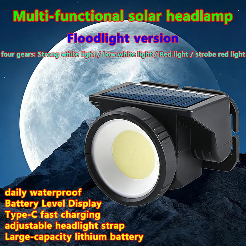 lampe frontale solaire rechargeable usb haute luminosité étanche camping pêche running