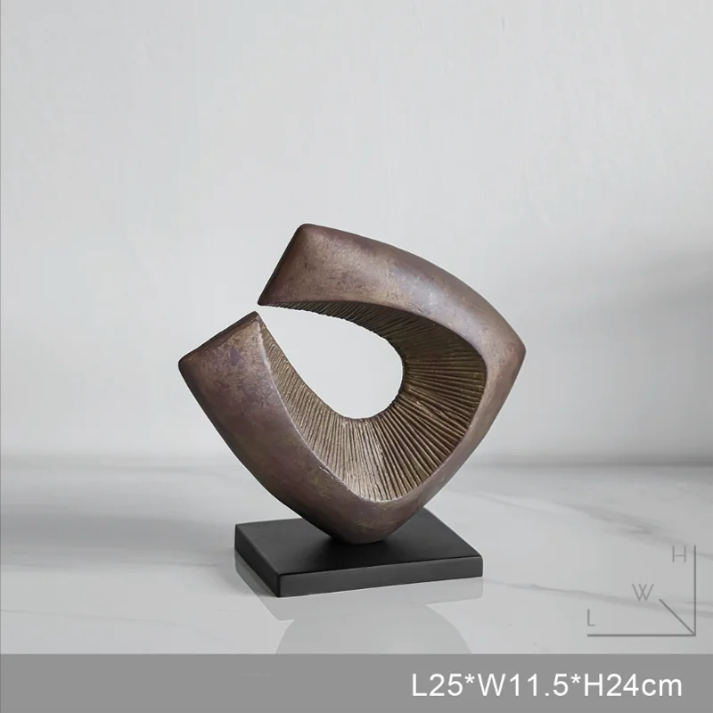 sculpture décorative moderne résine abstraite lignes gravées socle métal noir minimaliste