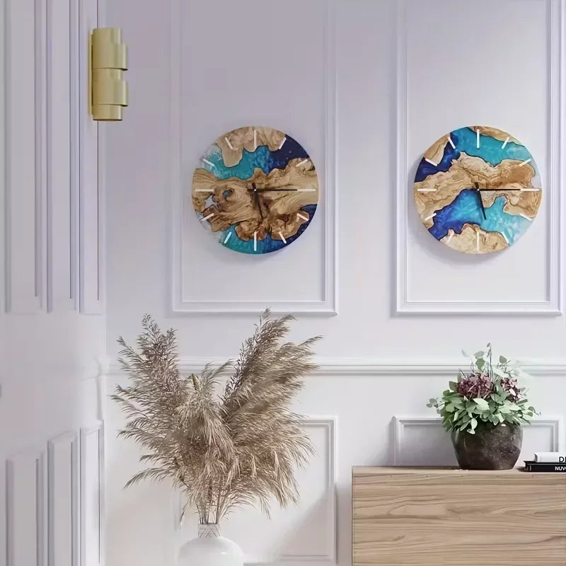 horloge murale moderne bleu doré marbre coquillage gravure contemporaine naturelle decoration interieur