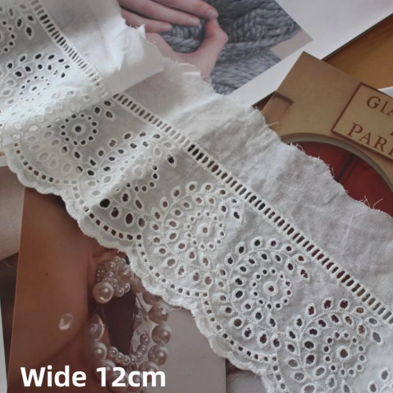 tissu dentelle brodée coton blanc motifs floraux bohème semi transparent yards decoration maison