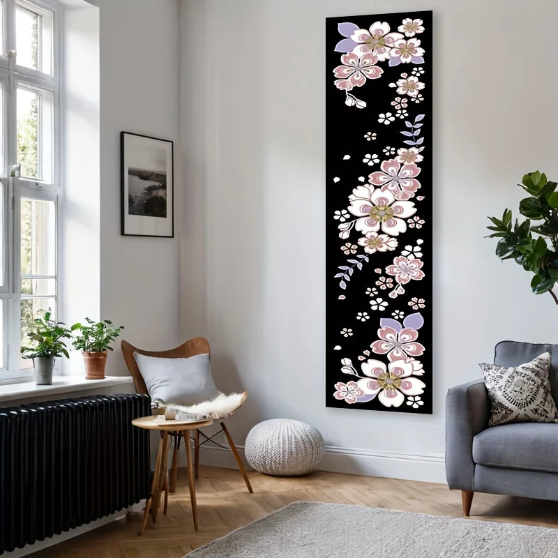 tableau mural moderne fleurs stylisées rose noir chambre salon decoration polyestère opaque
