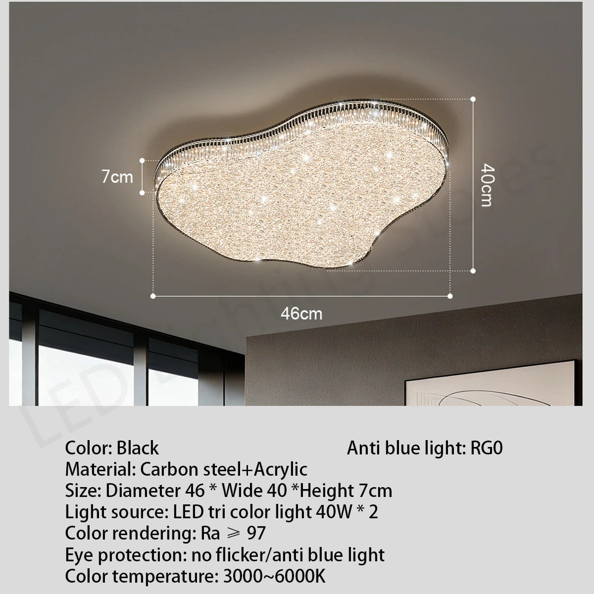 plafonnier moderne led dimmable noir blanc texture brillante 65cm 7cm